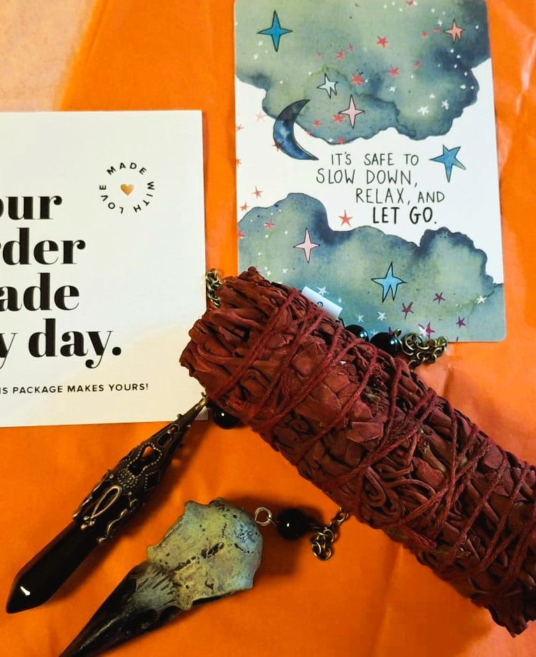 Pendel met Ravenkop + Drakenbloed Smudge Stick | Spiritueel Cadeau