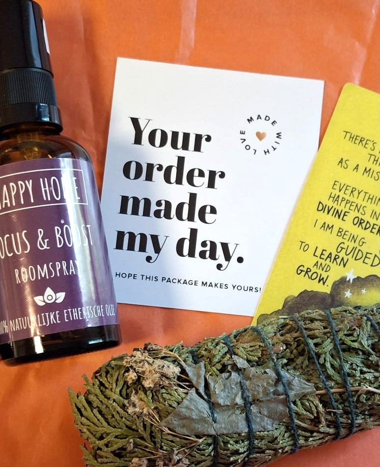 Happy Home Focus & Boost Pakket – Etherische Olie & Smudge Stick voor Focus & Rust