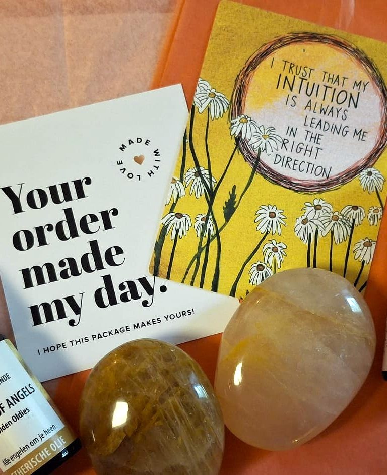 Healing Pakket – Golden Healer palmstenen & Essentiële oliën | Liefdevolle ondersteuning voor lichaam & geest